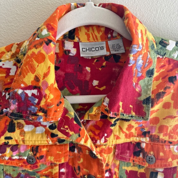 Chico's Multicolor Denim Jacket Size 1 | Linen Cotton Blend - Picture 2 of 6